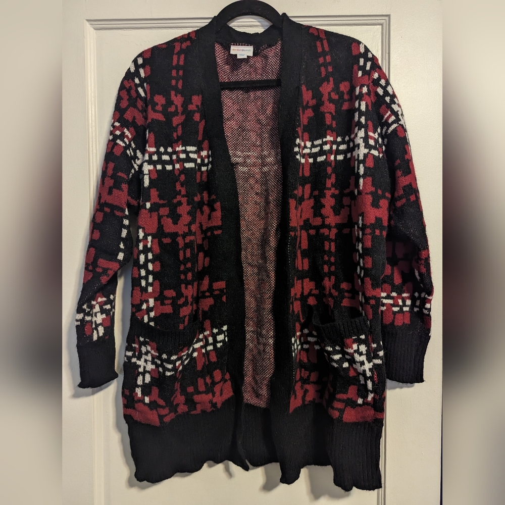Peyton Open Front Cardigan Burgundy and Black | LuLaRoe - Picture 4 of 8